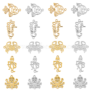 20Pcs 10 Styles 201 Stainless Steel Connector Charms, Sea Animal Links, Laser Cut, Octopus & Squid & Goldfish & Sea Horse & Crab Shape, Golden & Stainless Steel Color, 14~20.5x9.5~20.5x1mm, Hole: 1.4mm,  2pcs/style(STAS-DC0013-91)