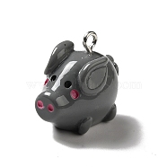 Opaque Resin Pendants, Pig Charms, with Platinum Tone Iron Findings, Gray, 19x14x22mm, Hole: 2mm(RESI-P021-02P)