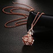 Brass Round Cage Pendant Necklaces, Rose Gold, 20.08~31.50 inch(51~80cm)(PW-WG22999-01)