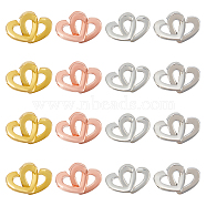 SUPERFINDINGS 16 Sets 4 Colors Brass Two Loops Heart Interlocking Clasps for DIY Jewelry, Mixed Color, 13x17x2mm, Hole: 1.5x1mm, 4 sets/color(KK-FH0004-13)