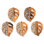 Autumn Theme Resin & Walnut Wood Pendants, Leaf, Orange, 37x28x3mm, Hole: 2mm(RESI-S389-003A-A01)