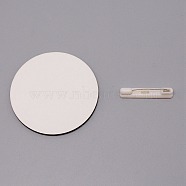 Medium Density Fiberboard (MDF) Sheet Brooch Findings, with Plastic Back Bar Pins, Stamping Blank Tag, Flat Round, White, 60x3mm, Back Bar Pins: 36x7x6mm, Pin: 0.7mm, 2pcs/set(WOOD-WH0024-21)