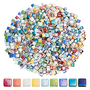 450G 9 Colors Glass Cabochons, Mosaic Tiles, for Home Decoration or DIY Crafts, Square, Mixed Color, 10x10x4mm, 50g/color(GGLA-OC0001-15)