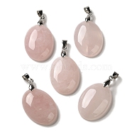 Natural Rose Quartz Pendants, Oval Charms with Rack Plating Platinum Plated Brass Snap on Bails, 30x21.5~22x6~6.5mm, Hole: 6x4mm(G-Z055-03P-12)