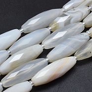 Natural White Agate Beads Strands, Faceted, Rice, 29~33x9~10mm, Hole: 1mm, about 12pcs/strand, 15.3 inch~15.7 inch(39~40cm)(G-O179-G01-2)