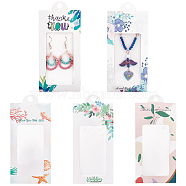 Elite 20Pcs 5 Styles Paper Jewelry Display Cards, Jewelry Holder Card for Earrings, Necklaces Display, Rectangle with Clear Window, Word/Shell/Floral/Flower/Leaf Pattern, White, 15.5x6.7x0.1cm, Hole: 8.5mm, 4pcs/style(DIY-PH0013-44)