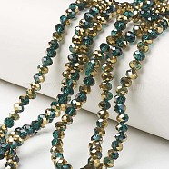 Electroplate Transparent Glass Beads Strands, Half Golden Plated, Faceted, Rondelle, Dark Green, 3x2mm, Hole: 0.8mm, about 150~155pcs/strand, 15~16 inch(38~40cm)(EGLA-A034-T2mm-O10)