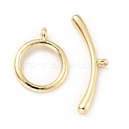 Rack Plating Brass Toggle Clasps, Cadmium Free & Lead Free, Long-Lasting Plated Round Ring & Curved Bar, Light Gold, Ring: 12x10x2mm, Hole: 1.2mm, Bar: 19x6x2mm, Hole: 1.2mm(KK-E034-11LG)