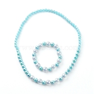 Acrylic Beaded Bracelet & Necklace Set for Kids, with Transparent Bead In Bead & AB Color Plated & Opaque Acrylic Beads, Round, Medium Turquoise, Inner Diameter: 4-1/8 inch(10.4cm), Inner Diameter: 1.85 inch(47mm)(SJEW-JS01207-02)