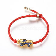 Adjustable Nylon Cord Bracelets, Slider Bracelets, Bolo Bracelets, with Alloy Enamel Beads(Color will Change with Different Temperature) and Brass Findings, Pi Xiu, Golden, Red, 7-7/8 inches(20cm), 3mm(BJEW-L639-08B)