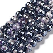 Electroplate Natural Agate Beads Strands, Dyed & Heated, Faceted Round, Medium Purple, 8mm, Hole: 1mm, about 47~48pcs/strand, 14.37~14.88 inch(36.5~37.8cm)(G-G0006-A01-05)