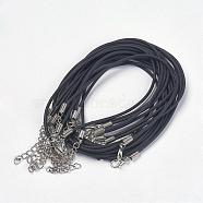 Jewelry Necklace Cord, PVC Cord, Black, Platinum Color Iron Clasp and adjustable chain, about 2mm thick, 16 inch(X-PJN471Y)