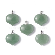 Natural Green Aventurine Pendants, Heart Charms, with Platinum Tone Brass Findings, 23.5x25x8.5mm, Hole: 5x3.5mm(G-G956-D03)
