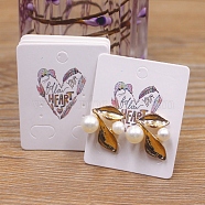 Rectangle Paper Earring Display Card with Hanging Hole, Jewelry Display Cards for Earring Display, White, Heart Pattern, 5x4x0.05cm, Hole: 5mm, 1mm and 12x7mm(CDIS-C004-01D)