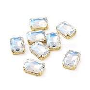 Rectangle Octagon Shape Sew on Glass Rhinestone, Faceted Glass Rhinestone, Multi-Strand Links, with Golden Tone 201 Stainless Steel Settings, Moonlight, 18x13x7mm, Hole: 1.2mm(X1-DIY-E062-01G-04)