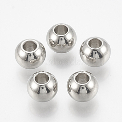 201 Stainless Steel Beads, Round, Stainless Steel Color, 8x6.5mm, Hole: 3mm(STAS-Q227-02B)