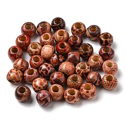 100Pcs Printed Wooden Dyed Beads, Large Hole Beads, Barrel, Mixed Color, 10.5~11x9mm, Hole: 3.5~4.5mm, 100pcs/bag(WOOD-P019-01A)