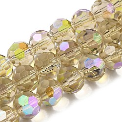 Electroplate Transparent Glass Beads Strands, Faceted, Round, Rainbow Plated, Tan, 10mm, Hole: 1.2mm, about 65~69pcs/strand, 23.03~24.49 inch(58.5~62.2cm)(EGLA-A035-T10mm-L22)