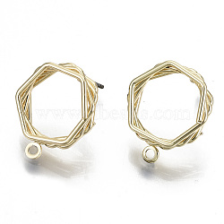 Alloy Stud Earring Findings, Cadmium Free & Nickel Free & Lead Free, with Steel Pins and Loop, Polygon, Light Gold, 18x15mm, Hole: 1.5mm, Pin: 0.5mm(PALLOY-N155-57A-01-NR)