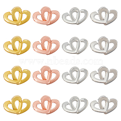 16 Sets 4 Colors Brass Two Loops Heart Interlocking Clasps for DIY Jewelry, Mixed Color, 13x17x2mm, Hole: 1.5x1mm, 4 sets/color(KK-FH0004-13)