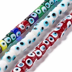 Handmade Evil Eye Lampwork Beads Strands, Column, Mixed Color, 7~8x5mm, Hole: 1.4mm, about 40pcs/strand, 8.27~8.66 inch(21~22cm)(LAMP-F024-01A)