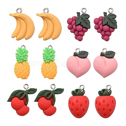 12Pcs 6 Styles Opaque Resin Pendants, Fruit Charms with Platinum Tone Iron Loops, Mixed Color, 22~27.5x13~18x5.5~7mm, Hole: 2mm, 2pcs/style(CRES-YW0001-19)