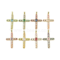 Real 18K Gold Plated Brass Micro Pave Cubic Zirconia Pendants, with Glass and Enamel, Cross, Mixed Color, 41x28x5mm, Hole: 3.4x4.1mm(KK-A209-27G)