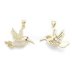 Brass Micro Pave Cubic Zirconia Pendants, with Brass Snap on Bails, Real 18K Gold Plated, Nickel Free, Bird, Clear, 24x22x4mm, Hole: 3x4mm(ZIRC-N039-273B)