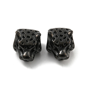 Ion Plating(IP) 304 Stainless Steel European Beads, Large Hole Beads, Leopard Head, Black, 14x10.7x9mm, Hole: 5mm