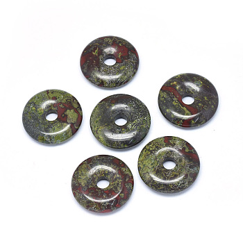 Natural Dragon Blood Pendants, Donut/Pi Disc, Donut Width: 12mm, 30x5~7mm, Hole: 6mm