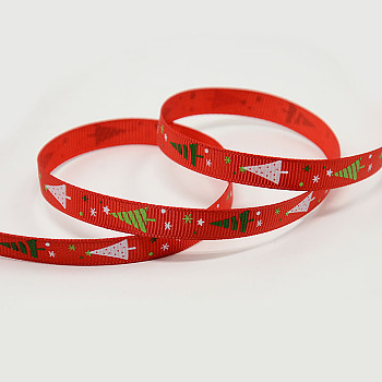 Christmas Printed Grosgrain Ribbon for Christmas Gift Package, Red, 3/8 inch(9mm), about 100yards/roll(91.44m/roll)
