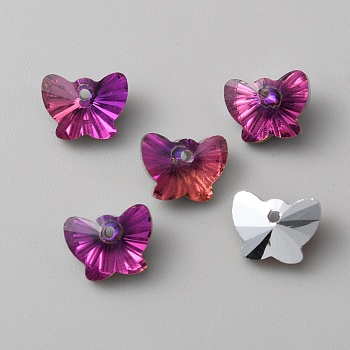 Facted Glass Pendants, Butterfly Charms, Magenta, 7.5x10x5mm, Hole: 1.2mm