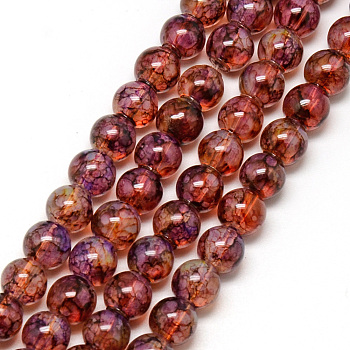 Baking Painted Glass Beads Strands, Imitation Opalite, Round, Dark Red, 8mm, Hole: 1.3~1.6mm, about 100pcs/strand, 31.4 inch