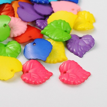 Opaque Acrylic Pendants, Leaf, Mixed Color, Size: about 16mm in diameter, 2mm thick, hole: 1mm, 1560pcs/500g