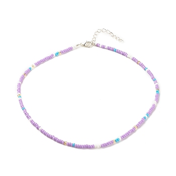Glass Seed Beaded Necklace, Summer Jewelry for Women, Lilac, 15.94 inch(40.5cm)