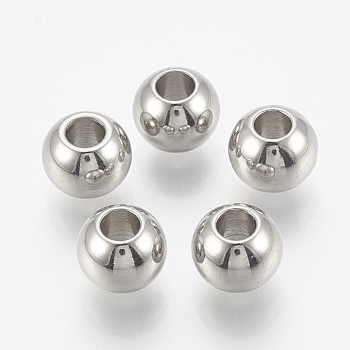 201 Stainless Steel Beads, Round, Stainless Steel Color, 8x6.5mm, Hole: 3mm