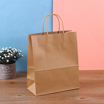Kraft Paper Bags, with Hemp Rope Handles, Gift Bags, Shopping Bags, Rectangle, Tan, 8x15x21cm
