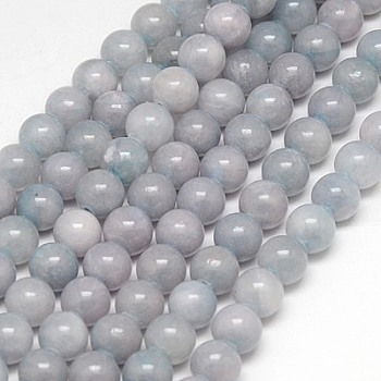 Natural Yellow Jade Beads Strands, Dyed, Round, Light Grey, 8mm, Hole: 1mm, about 50pcs/strand, 15.75 inch
