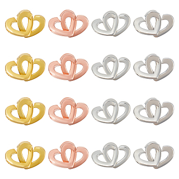 SUPERFINDINGS 16 Sets 4 Colors Brass Two Loops Heart Interlocking Clasps for DIY Jewelry, Mixed Color, 13x17x2mm, Hole: 1.5x1mm, 4 sets/color