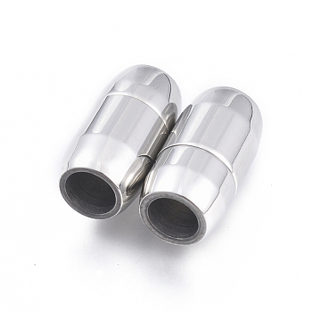 304 Stainless Steel Magnetic Clasps with Glue-in Ends, Column, Stainless Steel Color, 19x10x10mm, Hole: 6mm