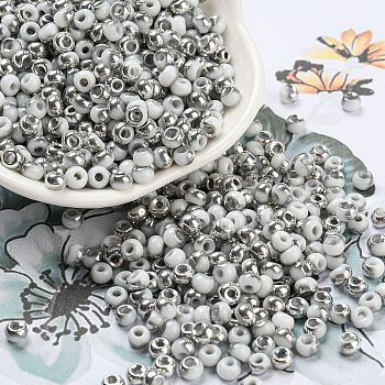 Metallic Colors Glass Seed Beads, Half Plated, Two Tone, Round, WhiteSmoke, 6/0, 4x3mm, Hole: 1.4mm