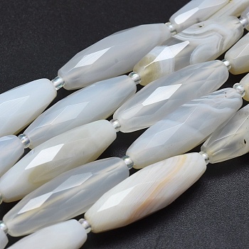 Natural White Agate Beads Strands, Faceted, Rice, 29~33x9~10mm, Hole: 1mm, about 12pcs/strand, 15.3 inch~15.7 inch(39~40cm)