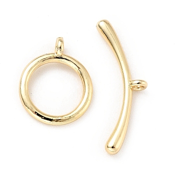 Rack Plating Brass Toggle Clasps, Cadmium Free & Lead Free, Long-Lasting Plated Round Ring & Curved Bar, Light Gold, Ring: 12x10x2mm, Hole: 1.2mm, Bar: 19x6x2mm, Hole: 1.2mm