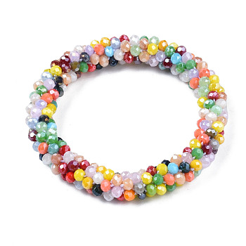 AB Color Plated Faceted Opaque Glass Beads Stretch Bracelets, Womens Fashion Handmade Jewelry, Colorful, Inner Diameter: 1-3/4 inch(4.5cm)