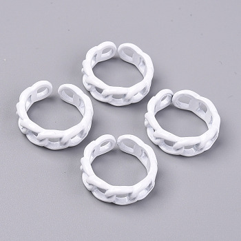 Spray Painted Alloy Cuff Rings, Open Rings, Cadmium Free & Lead Free, Curb Chain Shape, White, US Size 7 1/4(17.5mm)