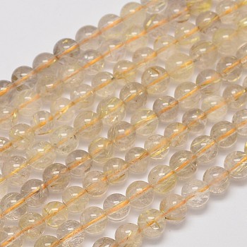 Natural Gold Rutilated Quartz Round Bead Strands, 8mm, Hole: 1mm, about 50pcs/strand, 15.5 inch