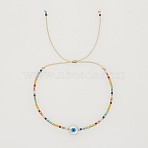 Simple Glass Seed Beads Braided Bead Bracelets, Evil Eye Lampwork Bead Jewelry for Women, Colorful, Inner Diameter: 11 inch(28cm)(OR6638-3)