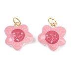 Printed Opaque Acrylic Pendants, with Stainless Steel Loops, Golden, Flower Charms, 21x20.5x9.5mm, Jump Ring: 7x0.7mm, Inner Diameter: 5.7mm(SACR-P036-01E-G)