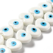 Handmade Evil Eye Lampwork Beads Strands, Heart, White, 11.5x14x4.5mm, Hole: 1.2mm, about 28pcs/strand, 12.40''(31.5cm)(X-LAMP-E023-07C-01)