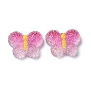 Transparent Epoxy Resin Decoden Cabochons, with Paillettes, Butterfly, Hot Pink, 17.5x21.5x7mm(CRES-I030-07A)